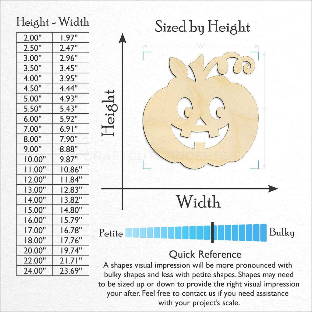 Sizes available for a laser cut Jack O Lantern craft blank