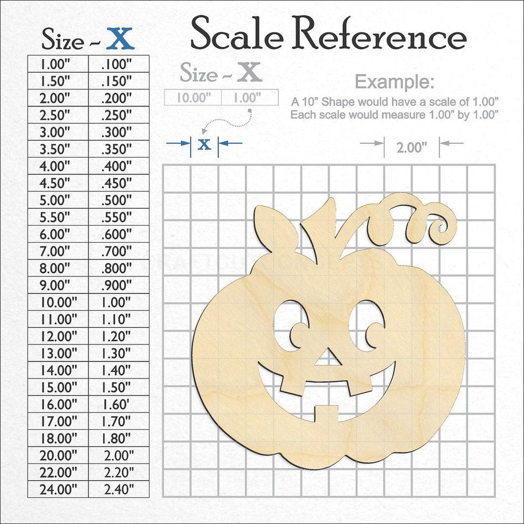 A scale and graph image showing a wood Jack O Lantern craft blank