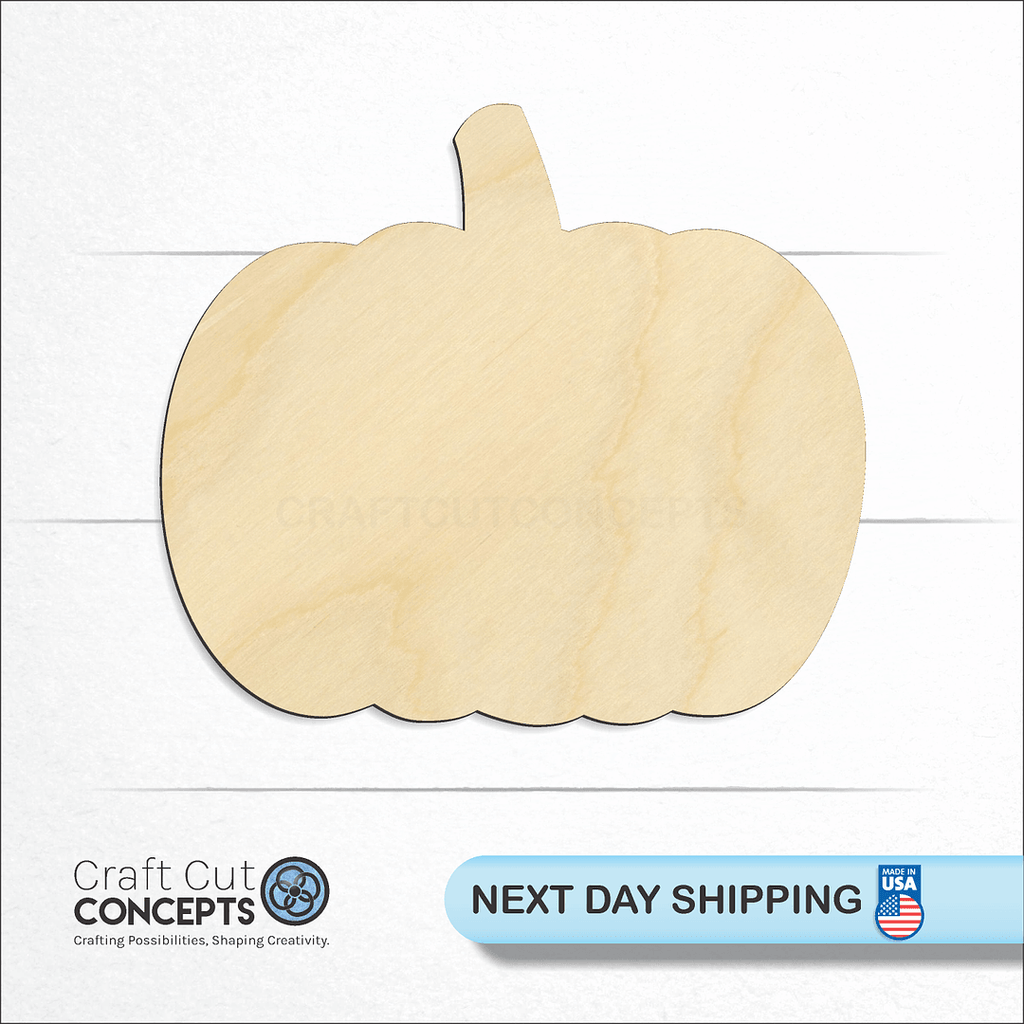 Craft Cut Concepts logo and next day shipping banner with an unfinished wood Pumpkin craft shape and blank