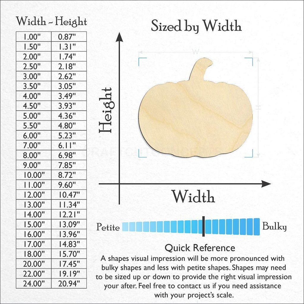 Sizes available for a laser cut Pumpkin craft blank