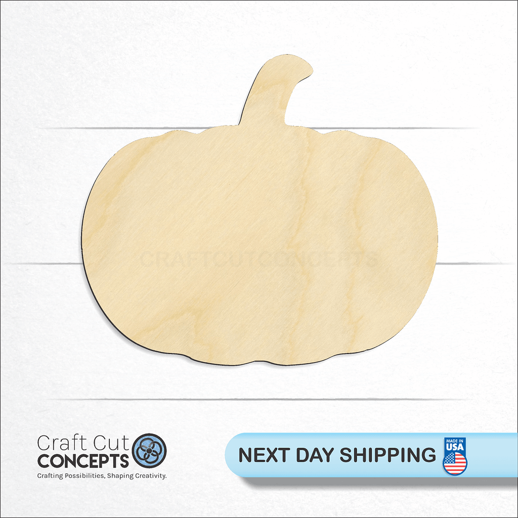 Craft Cut Concepts logo and next day shipping banner with an unfinished wood Pumpkin craft shape and blank