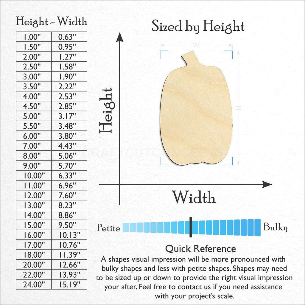 Sizes available for a laser cut Tall Pumpkin craft blank