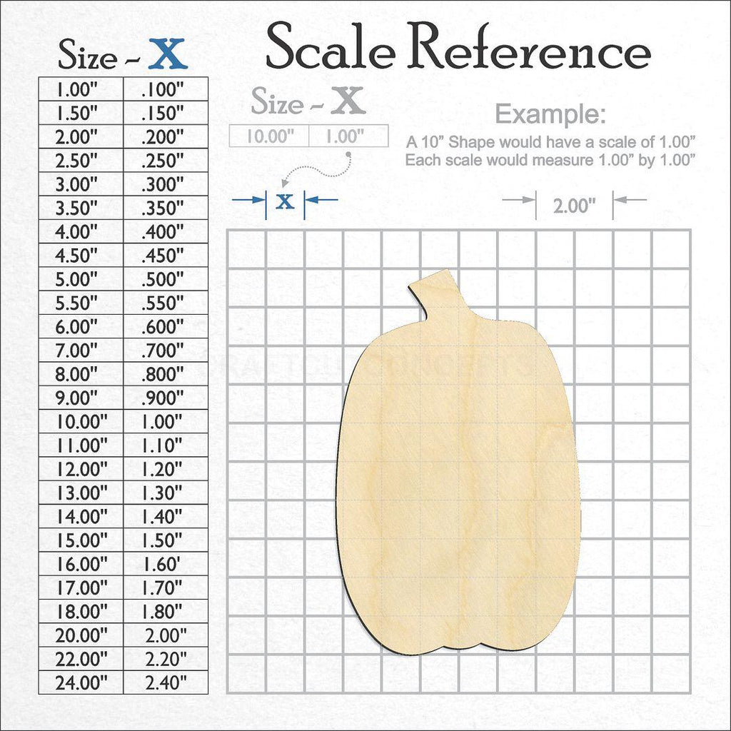 A scale and graph image showing a wood Tall Pumpkin craft blank