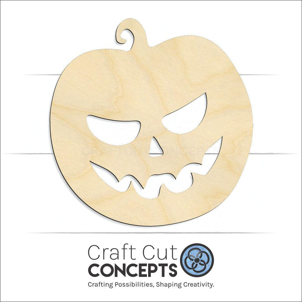 Craft Cut Concepts Logo under a wood Jack O Lantern craft shape and blank