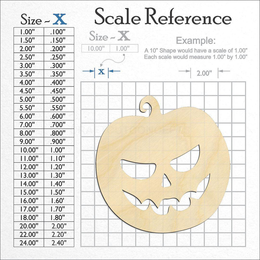 A scale and graph image showing a wood Jack O Lantern craft blank