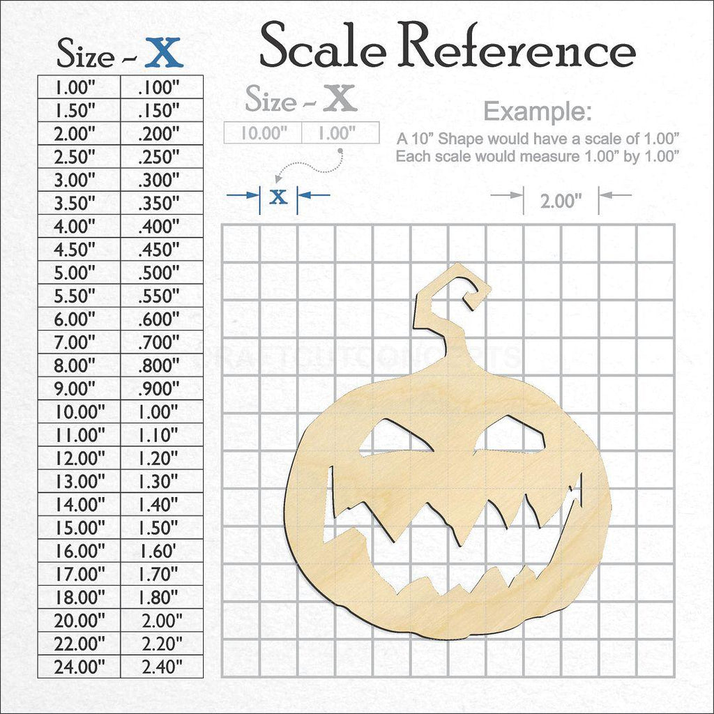 A scale and graph image showing a wood Jack O Lantern craft blank