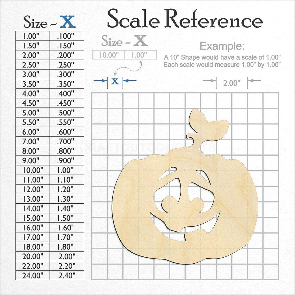 A scale and graph image showing a wood Jack O Lantern craft blank