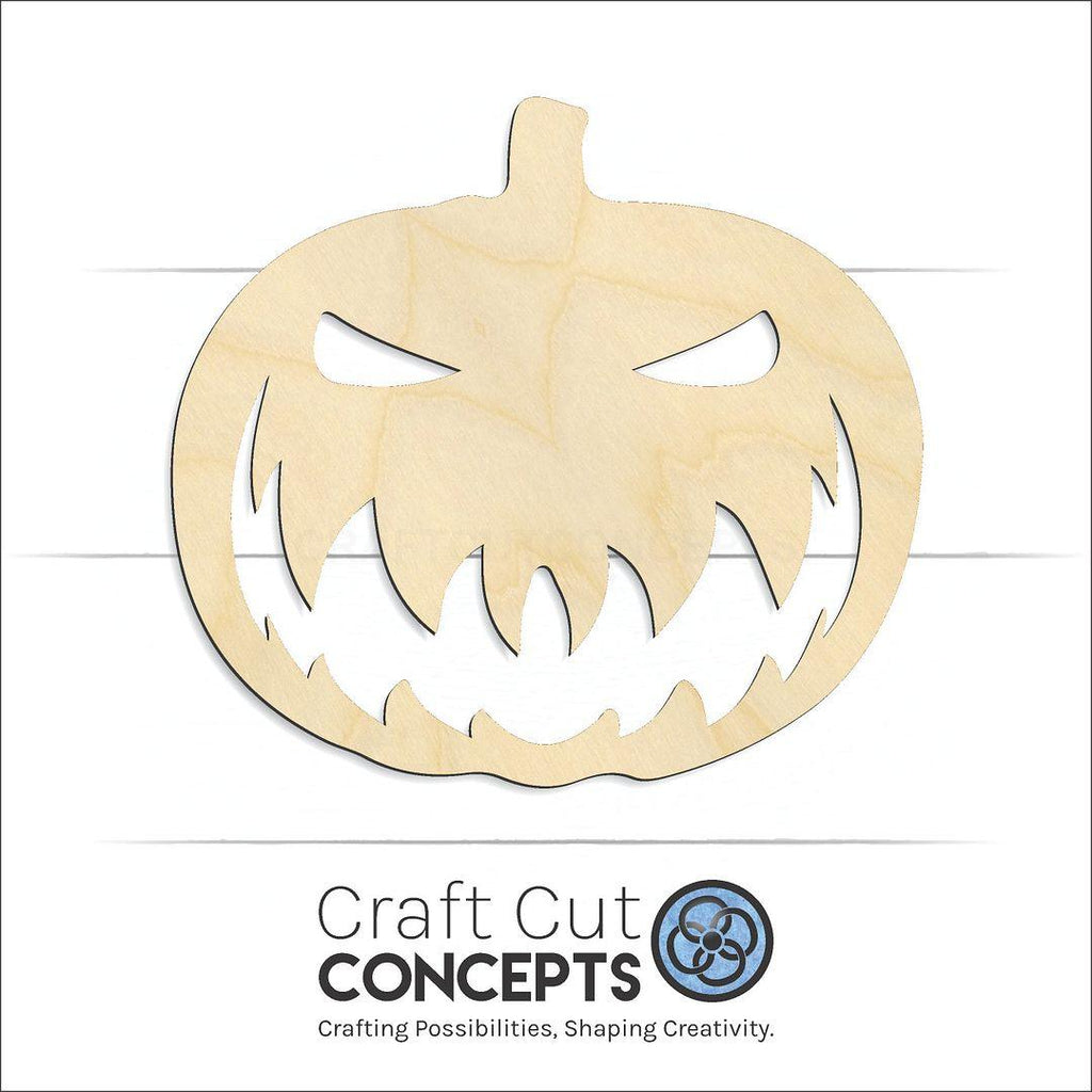 Craft Cut Concepts Logo under a wood Jack O Lantern craft shape and blank