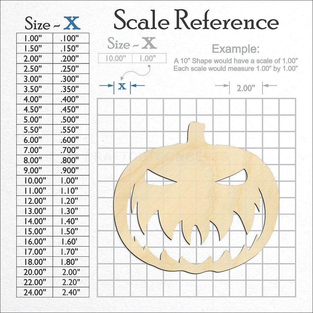 A scale and graph image showing a wood Jack O Lantern craft blank