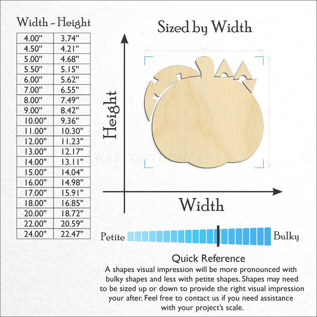 Sizes available for a laser cut Jack O Lantern KIT craft blank