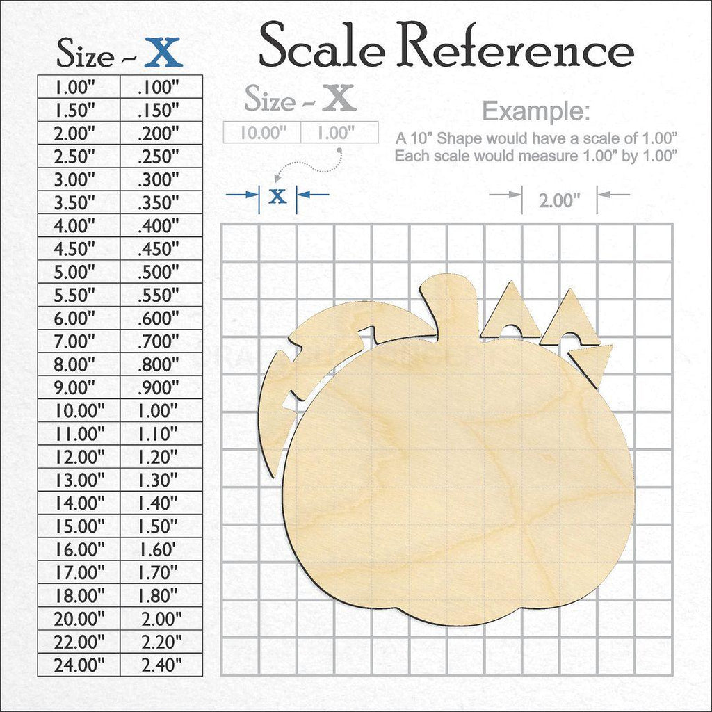 A scale and graph image showing a wood Jack O Lantern KIT craft blank