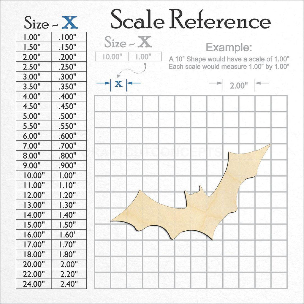 A scale and graph image showing a wood Bat-2 craft blank