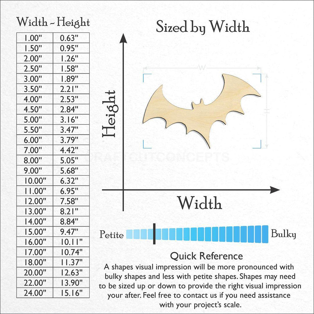 Sizes available for a laser cut Bat-3 craft blank