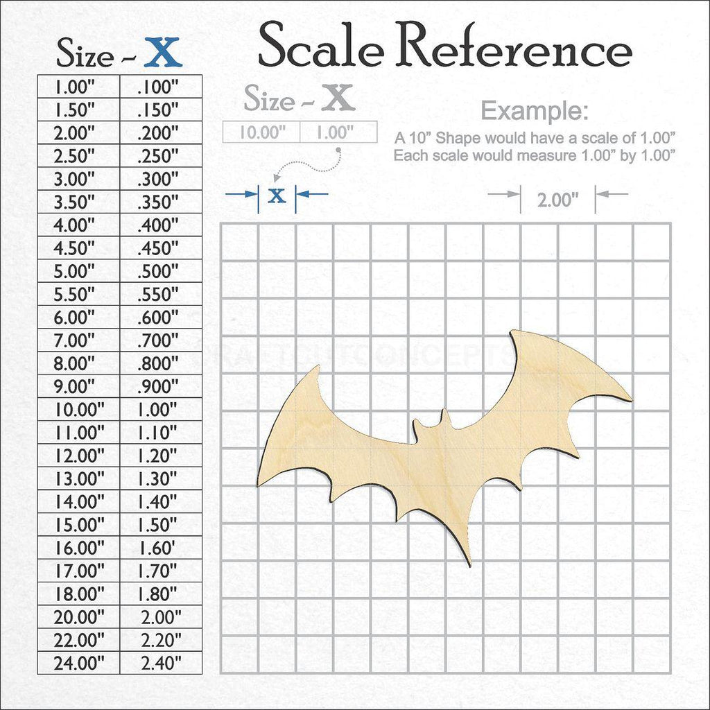 A scale and graph image showing a wood Bat-3 craft blank