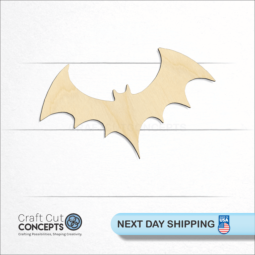 Craft Cut Concepts logo and next day shipping banner with an unfinished wood Bat-3 craft shape and blank