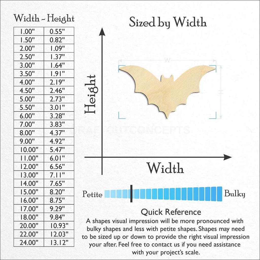 Sizes available for a laser cut Bat-4 craft blank