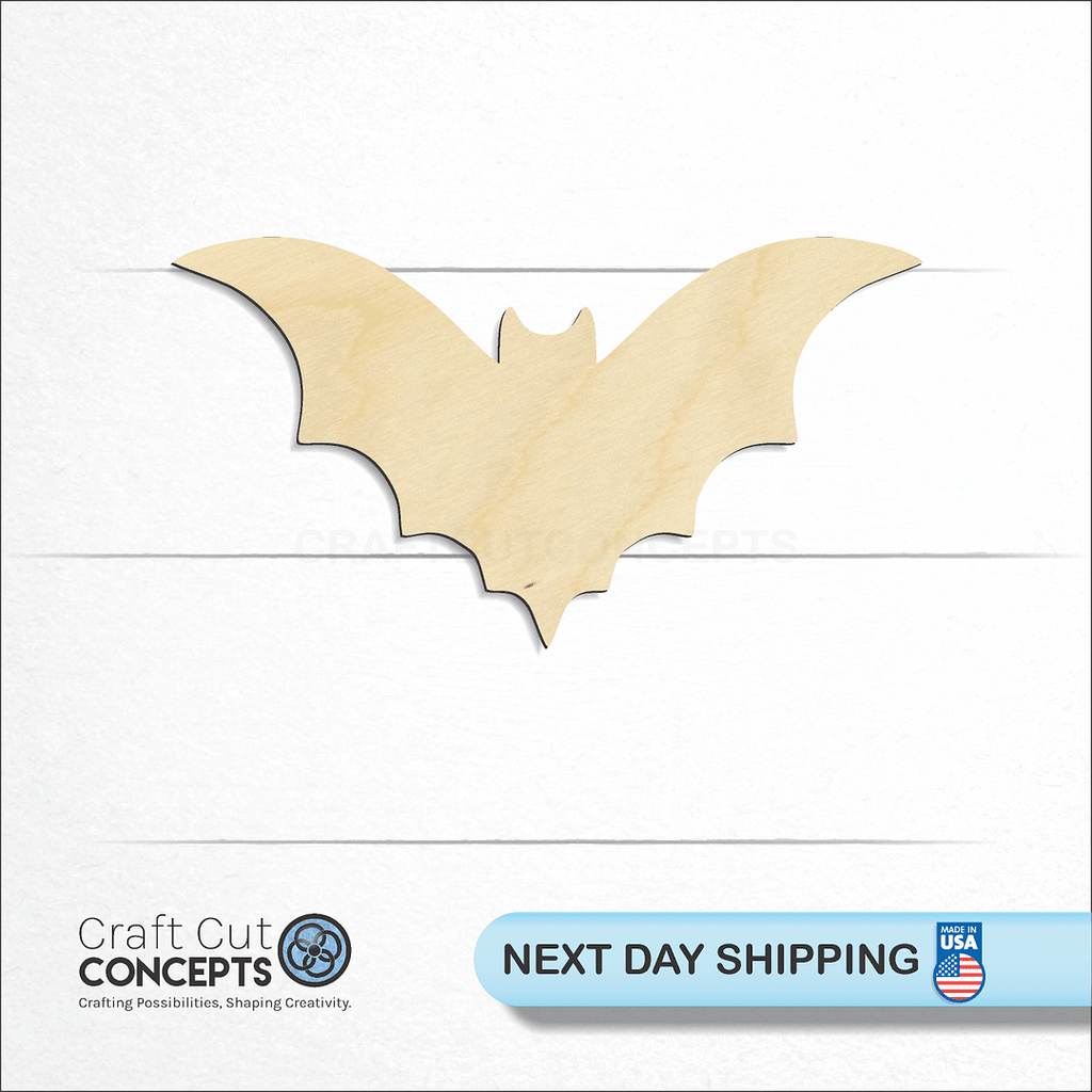 Craft Cut Concepts logo and next day shipping banner with an unfinished wood Bat-4 craft shape and blank