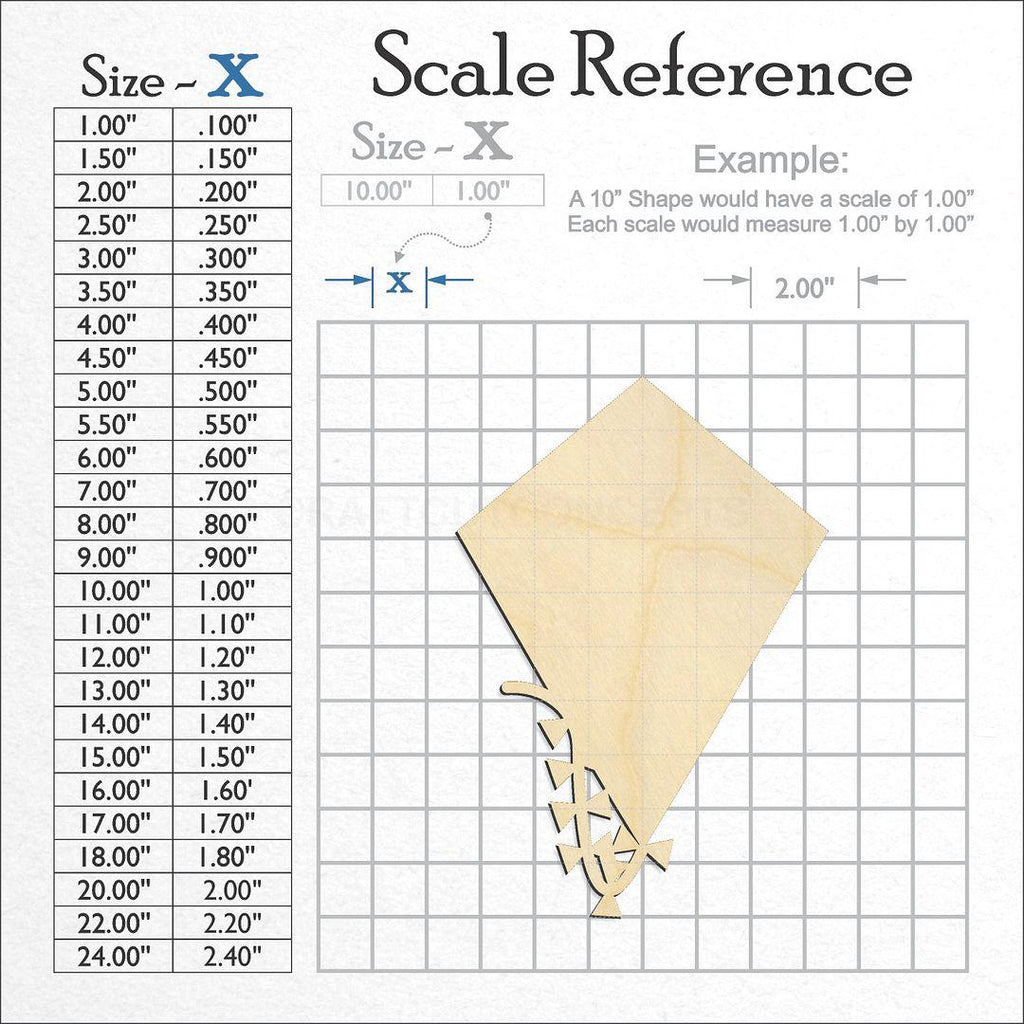 A scale and graph image showing a wood Kite craft blank