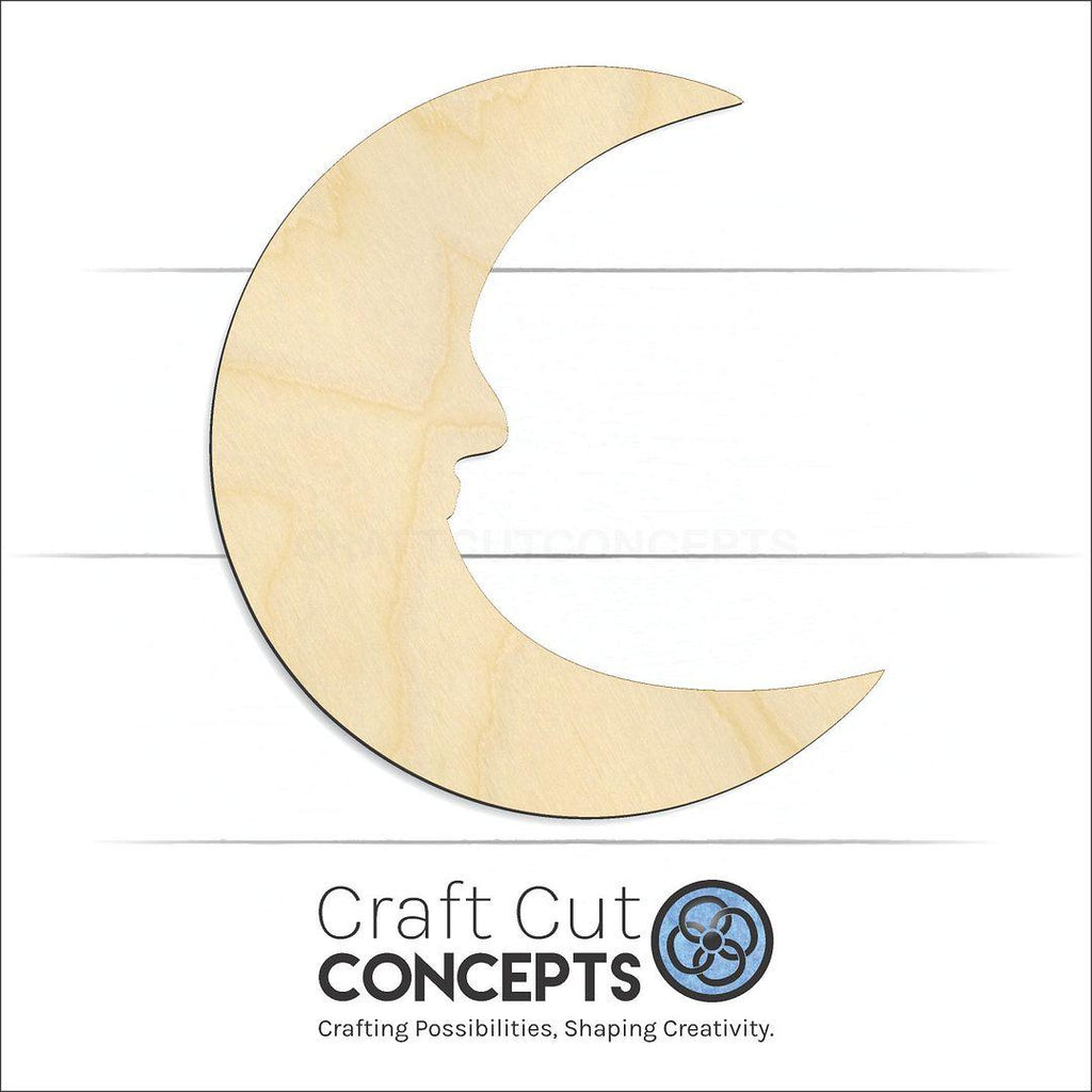 Craft Cut Concepts Logo under a wood Crescent Moon Face craft shape and blank