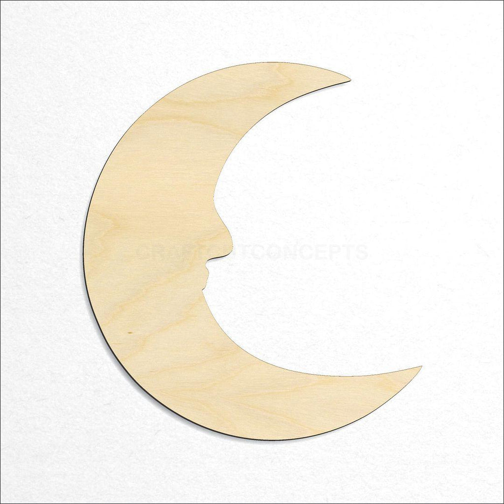 Wooden Crescent Moon Face craft shape available in sizes of 1 inch and up