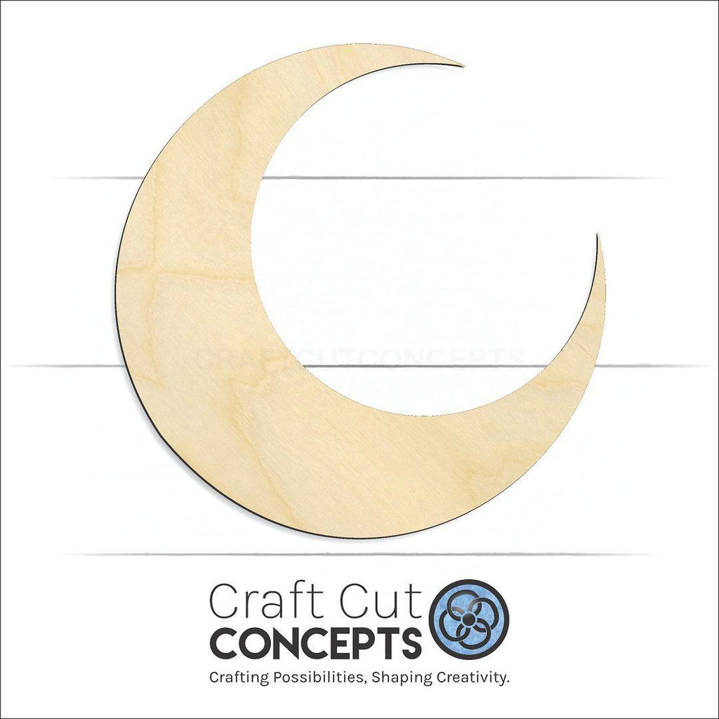 Craft Cut Concepts Logo under a wood Crescent Moon craft shape and blank