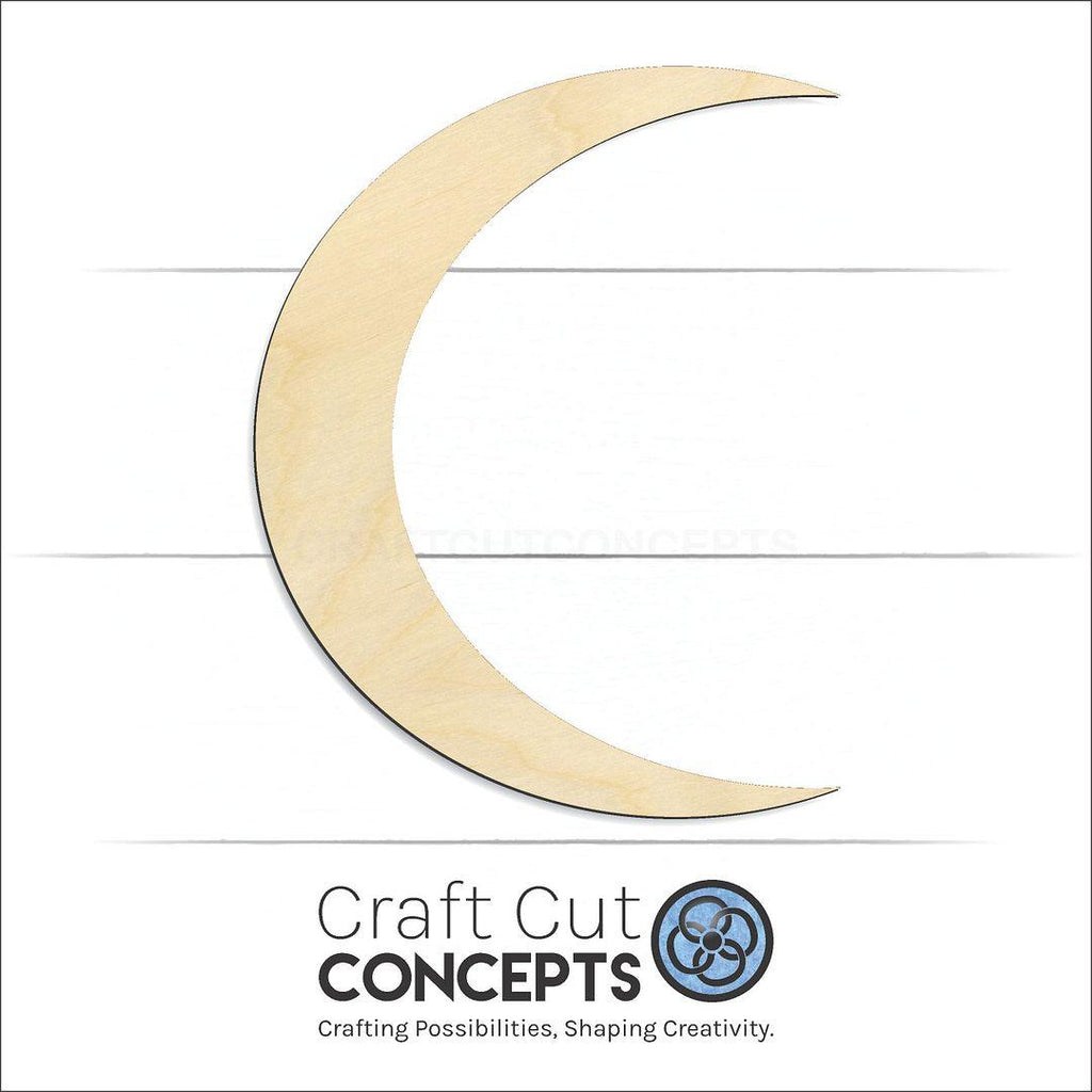 Craft Cut Concepts Logo under a wood Crescent Moon craft shape and blank