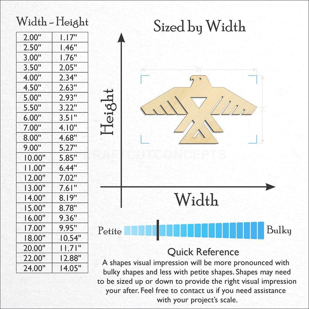 Sizes available for a laser cut Native Thunderbird craft blank