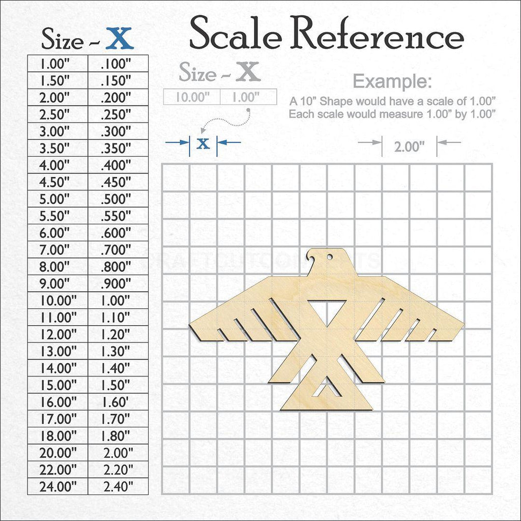 A scale and graph image showing a wood Native Thunderbird craft blank