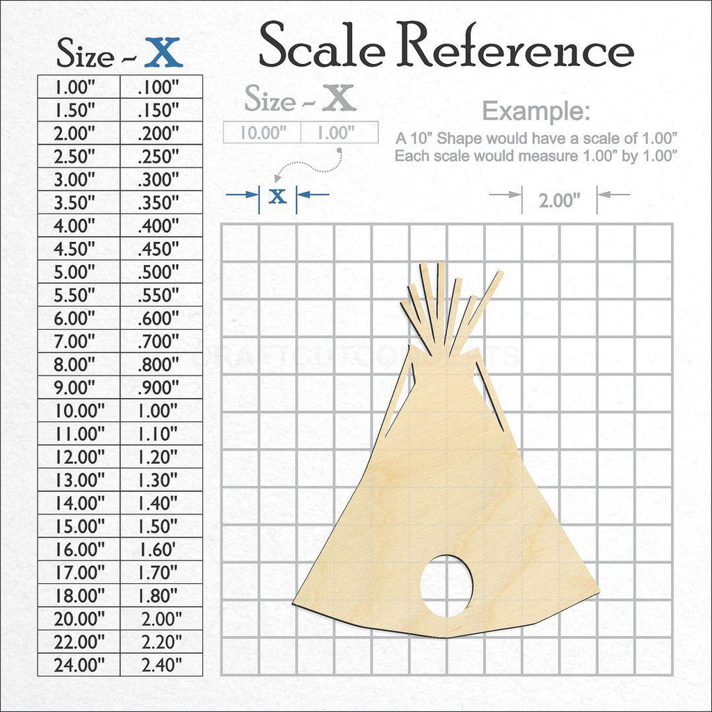 A scale and graph image showing a wood Teepee craft blank