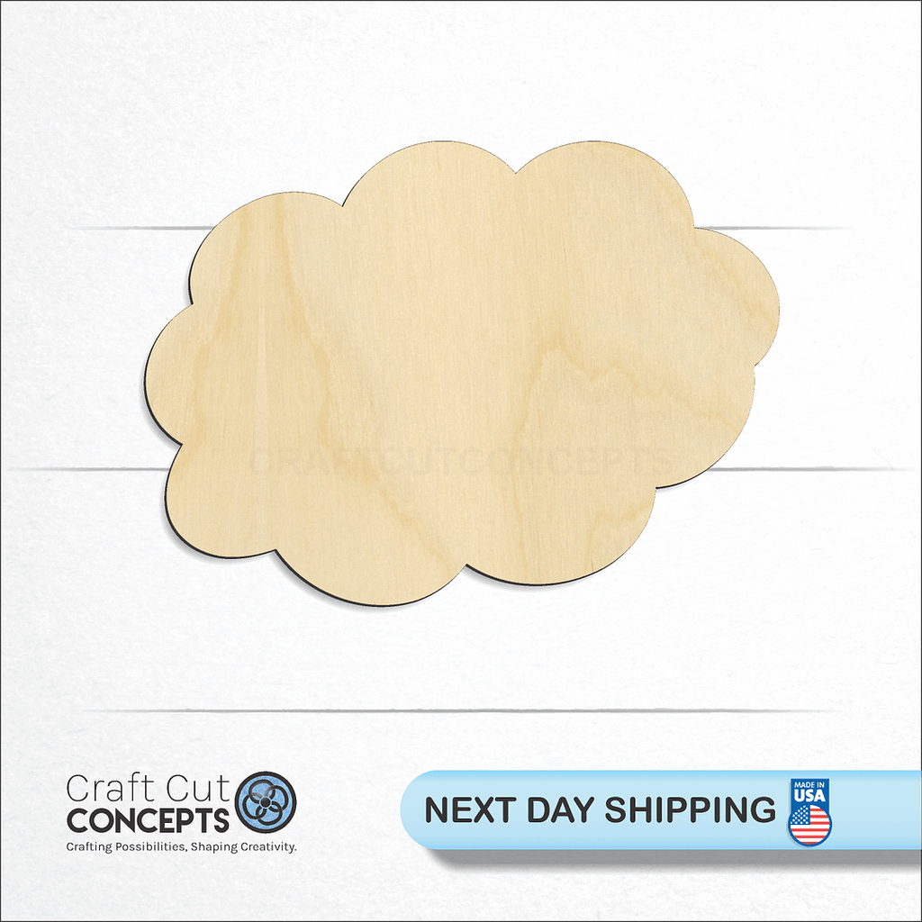 Craft Cut Concepts logo and next day shipping banner with an unfinished wood Cloud-2 craft shape and blank