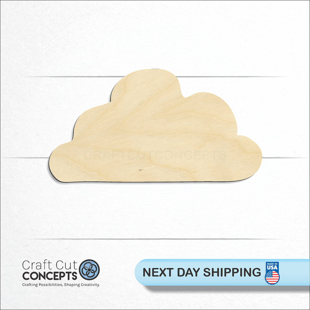 Craft Cut Concepts logo and next day shipping banner with an unfinished wood Cloud-3 craft shape and blank