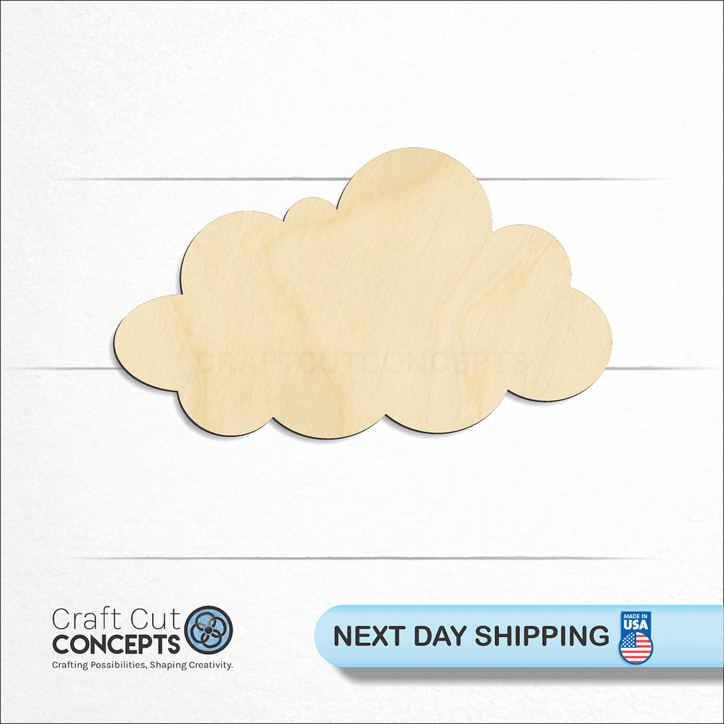 Craft Cut Concepts logo and next day shipping banner with an unfinished wood Cloud craft shape and blank