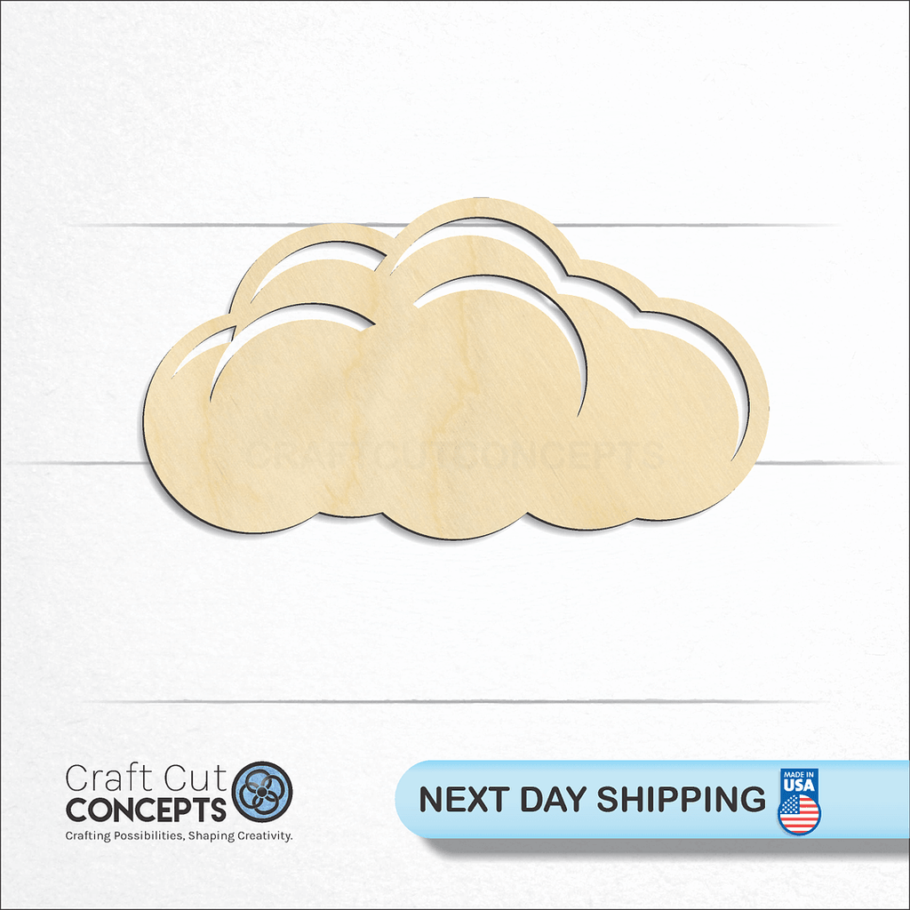 Craft Cut Concepts logo and next day shipping banner with an unfinished wood Cloud craft shape and blank