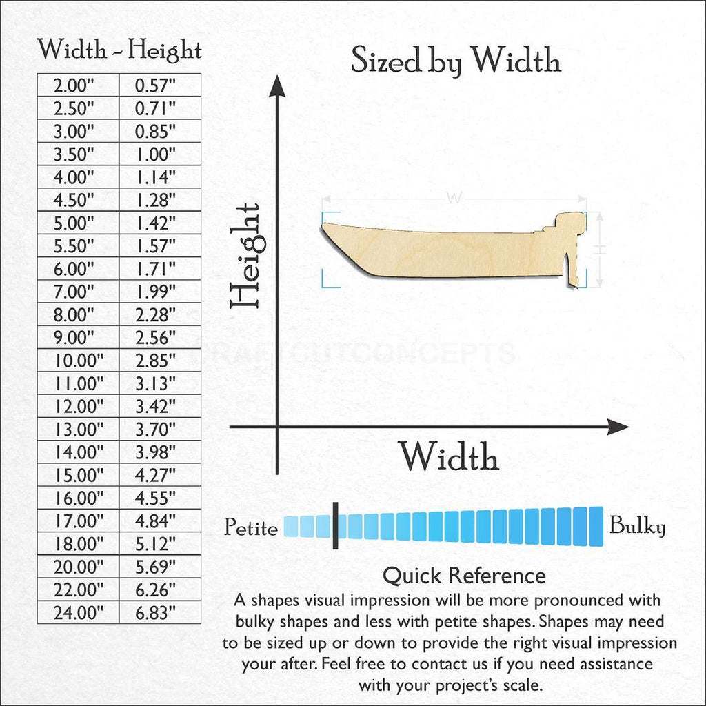 Sizes available for a laser cut Boat-2 craft blank