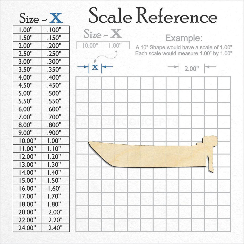 A scale and graph image showing a wood Boat-2 craft blank