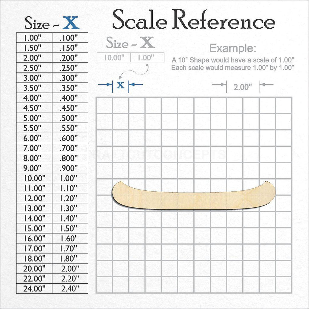 A scale and graph image showing a wood Canoe craft blank