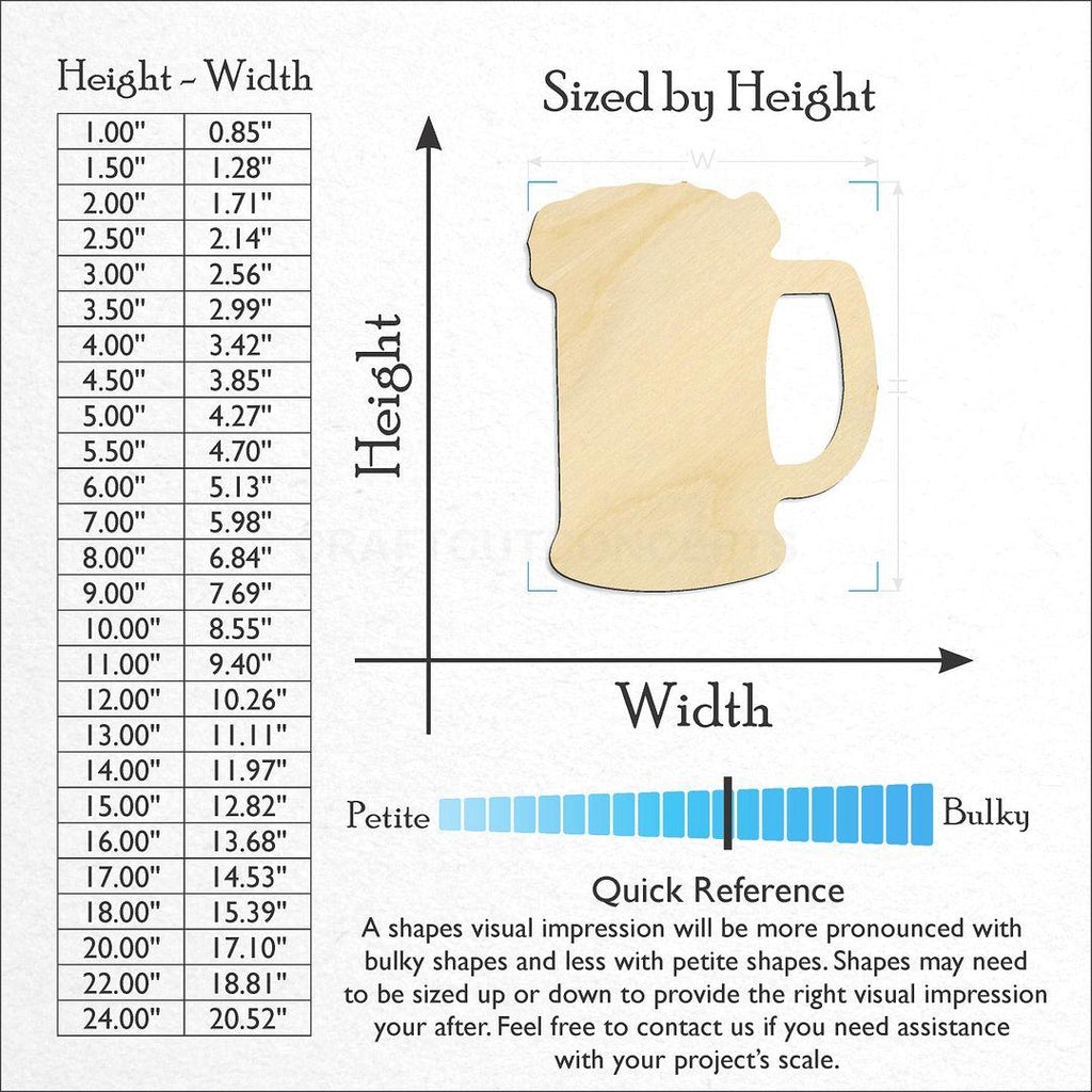 Sizes available for a laser cut Beer Mug craft blank