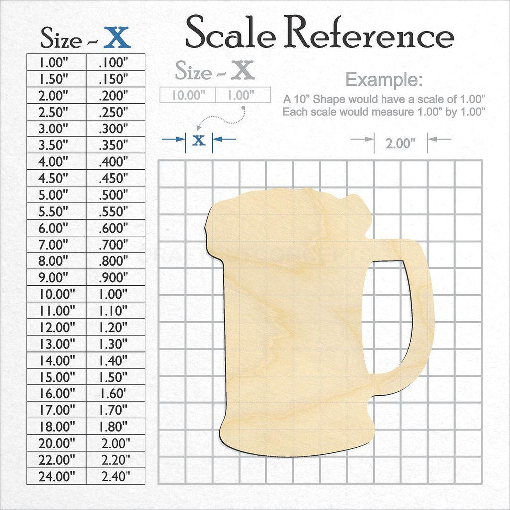 A scale and graph image showing a wood Beer Mug craft blank