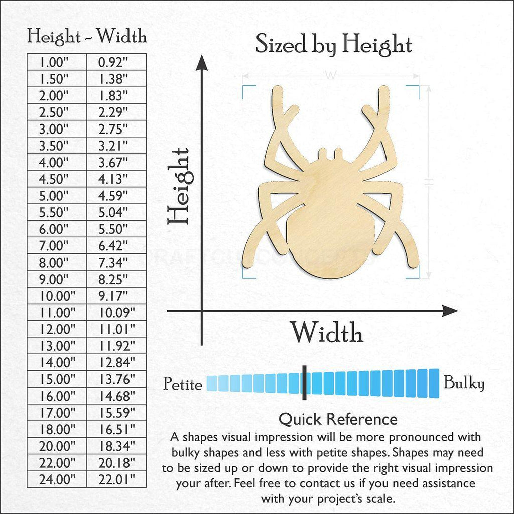 Sizes available for a laser cut Spider craft blank