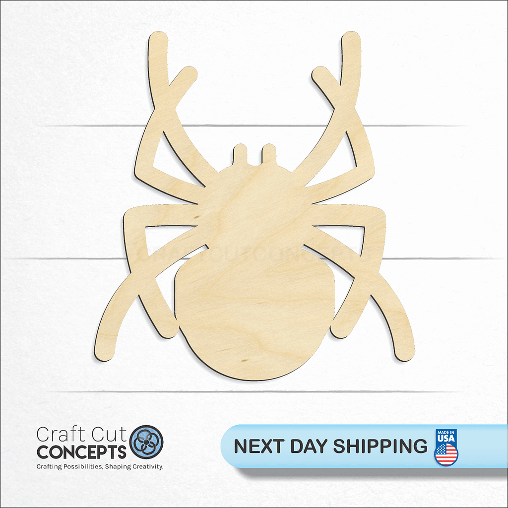 Craft Cut Concepts logo and next day shipping banner with an unfinished wood Spider craft shape and blank