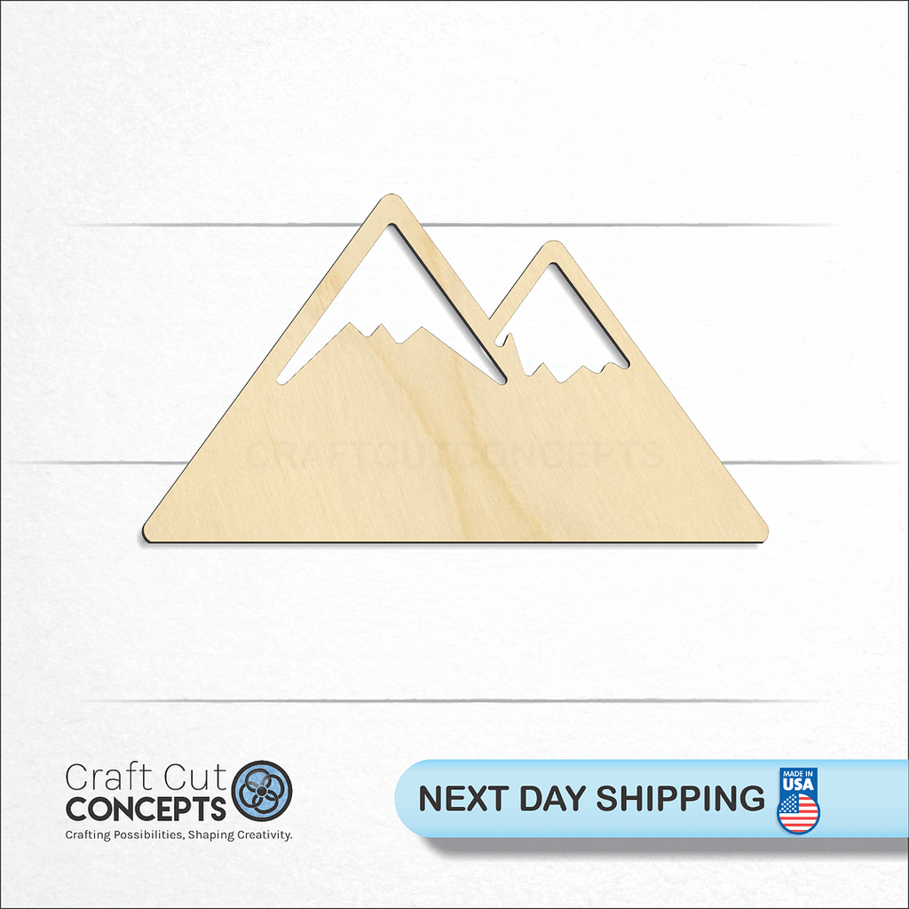 Craft Cut Concepts logo and next day shipping banner with an unfinished wood Mountain Peaks craft shape and blank