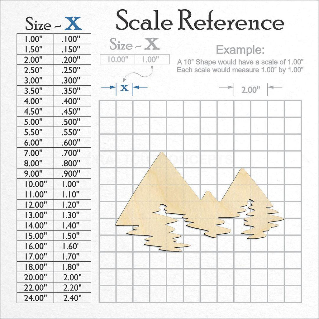 A scale and graph image showing a wood Mountain Peaks craft blank