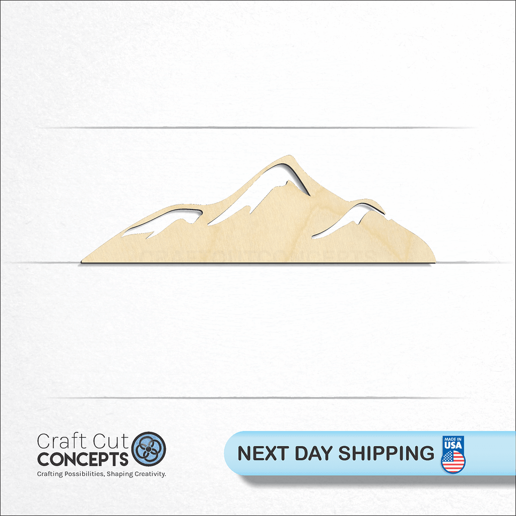 Craft Cut Concepts logo and next day shipping banner with an unfinished wood Mountain Peaks craft shape and blank