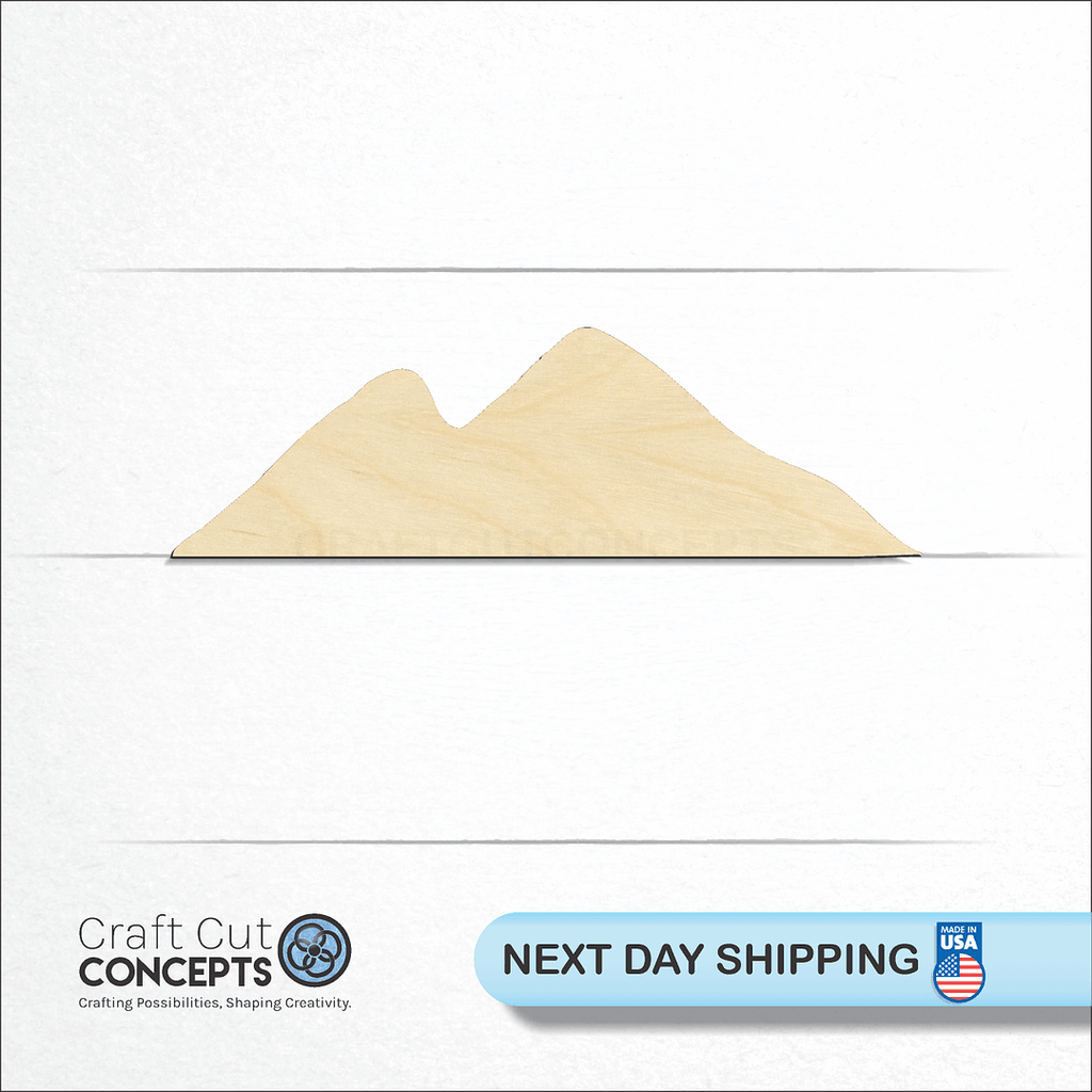 Craft Cut Concepts logo and next day shipping banner with an unfinished wood Mountain Peaks craft shape and blank