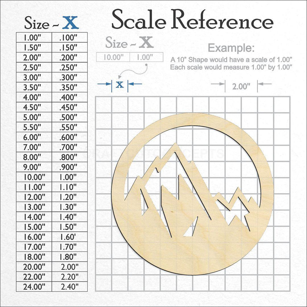 A scale and graph image showing a wood Mountain Peaks craft blank