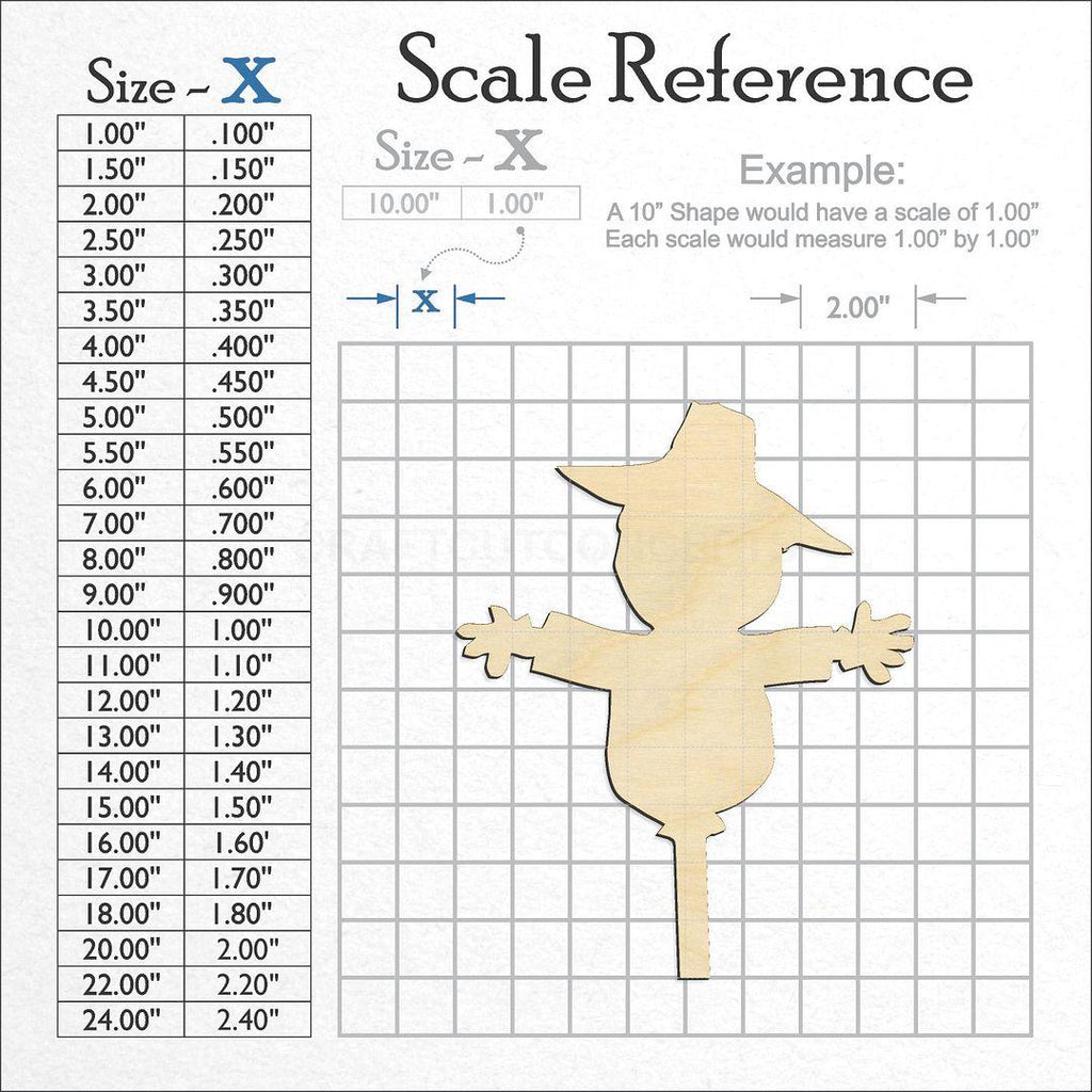 A scale and graph image showing a wood Scarecrow craft blank