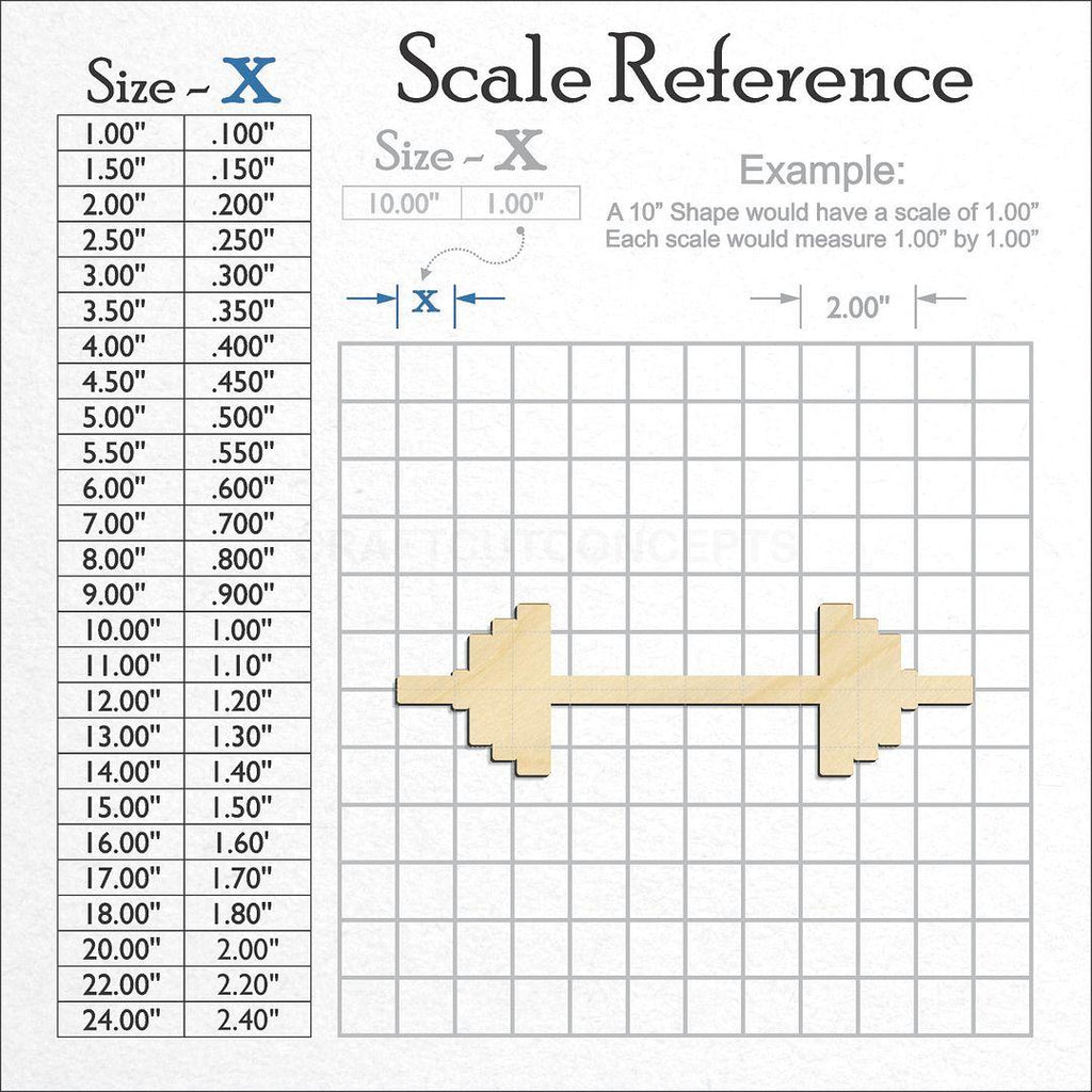 A scale and graph image showing a wood Bar Bells craft blank