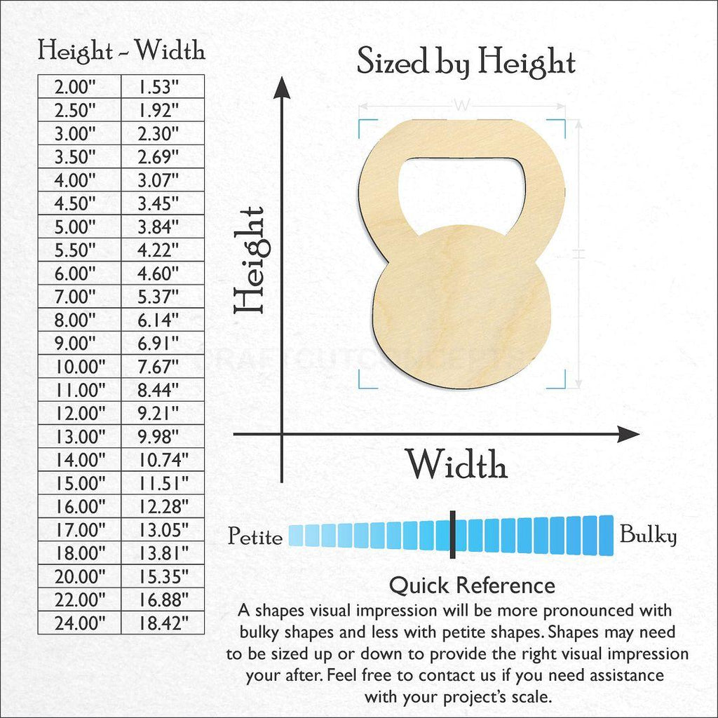 Sizes available for a laser cut Kettle Ball craft blank