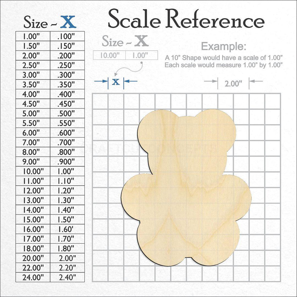 A scale and graph image showing a wood Teddy Bear craft blank