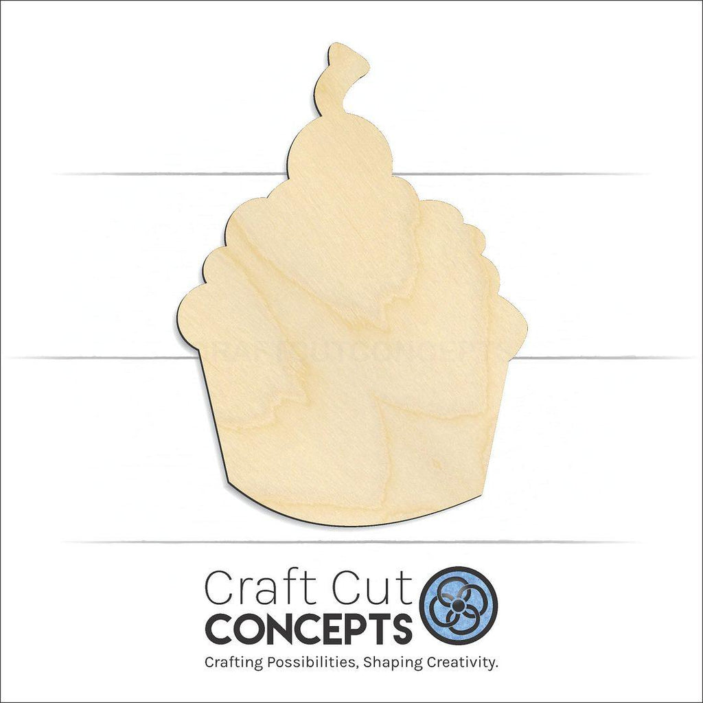 Craft Cut Concepts Logo under a wood Cupcake with Cherry craft shape and blank